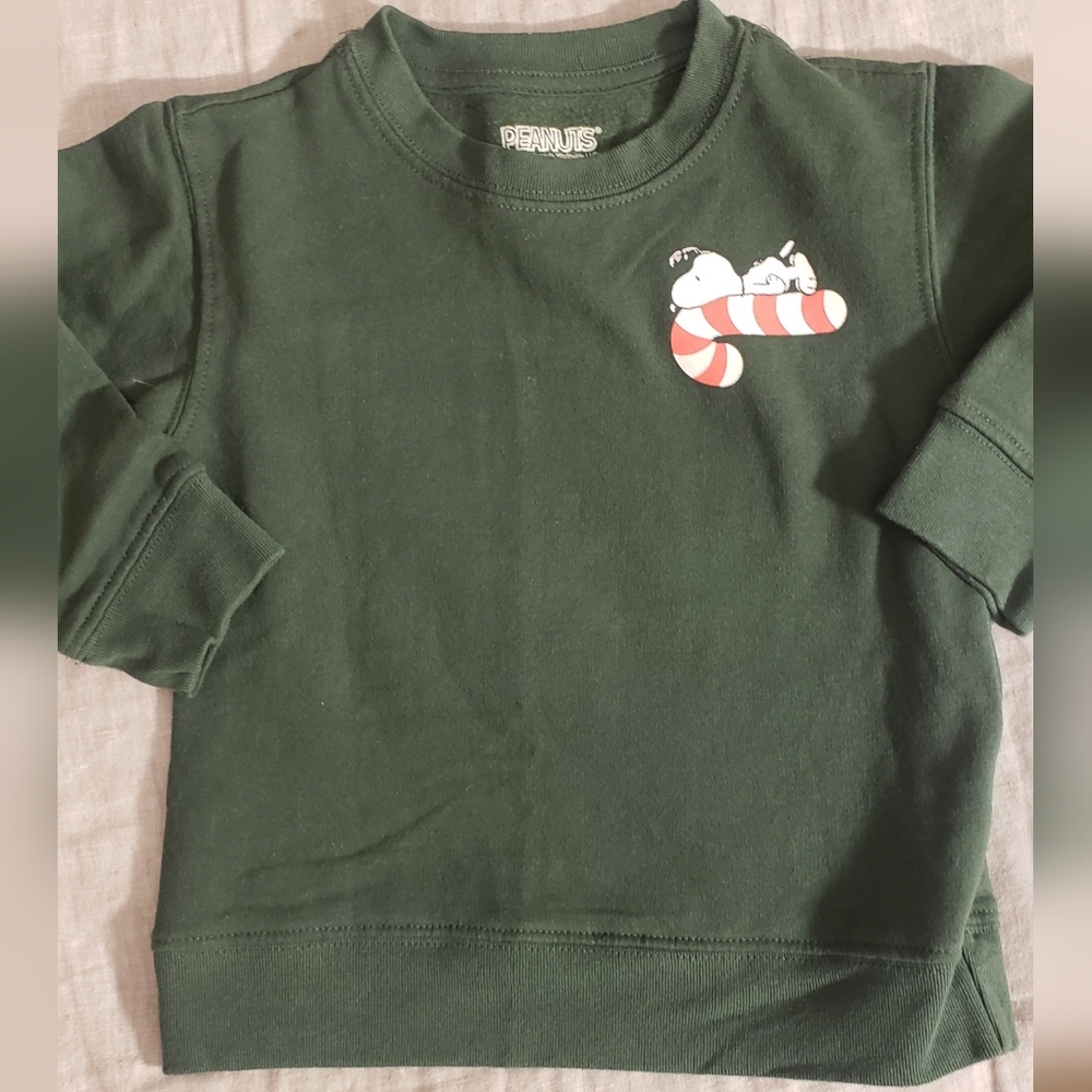 Christmas Snoopy 4T Crew Sweatshirt Toddler Cotton Blend Candy Cane Green